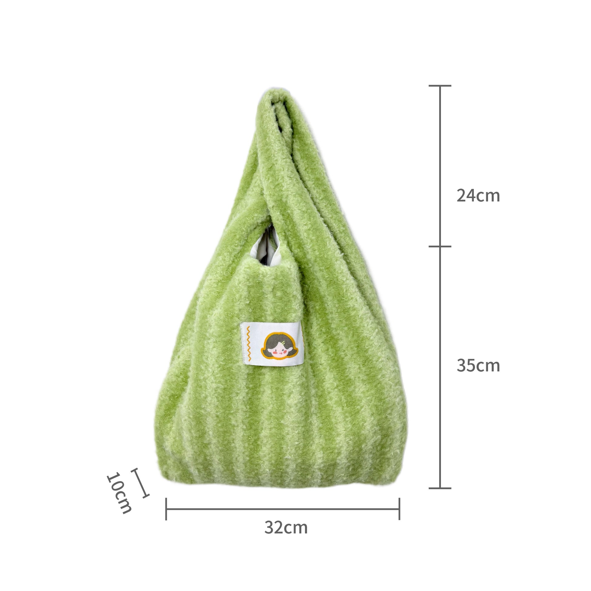 The Little Hue Green Striped Furry Designer Canvas Tote Bag is a perfect blend of playful charm and bold style, inspired by Little Hue’s colorful, confident personality. The vibrant green stripes evoke freshness, growth, and a sense of adventure, while the soft, furry texture adds a touch of luxury and fun. Size-Chart