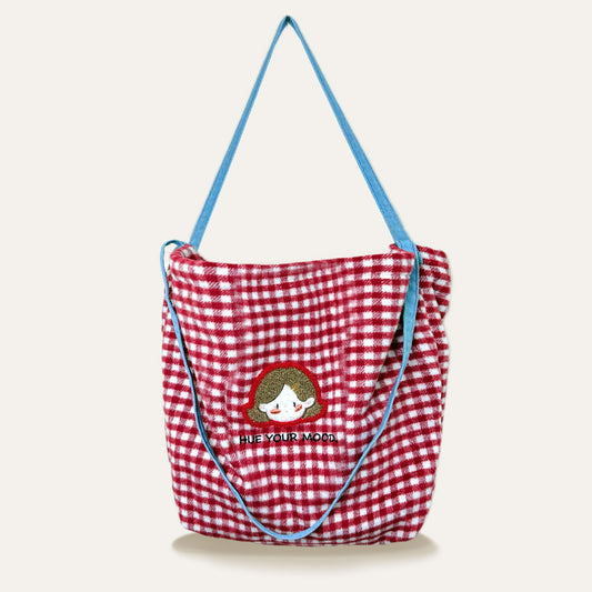 Litte Hue Red and White Square "HUE YOUR MOD"Designer Canvas Bag